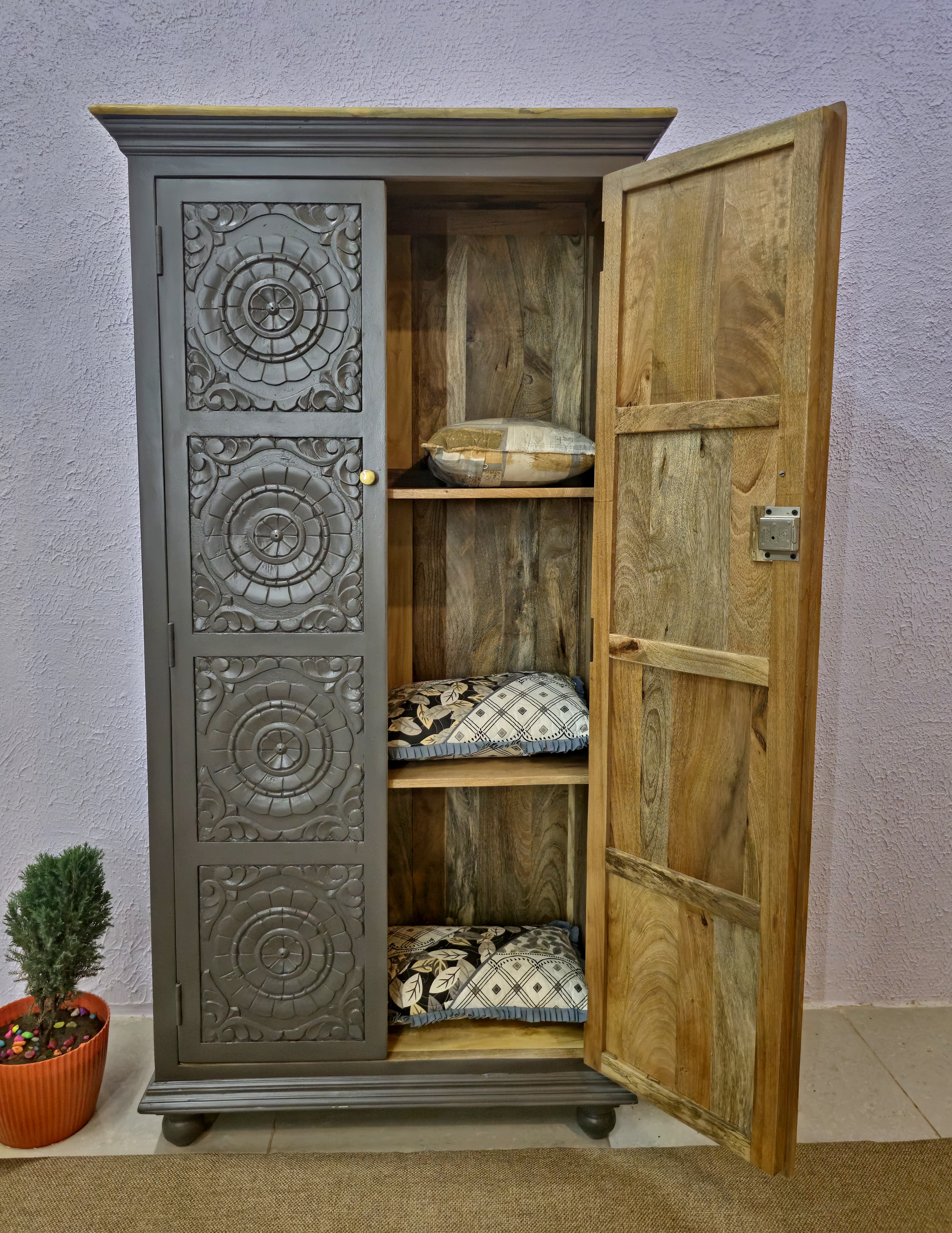 Hand-Carved Mango Wood Wardrobe